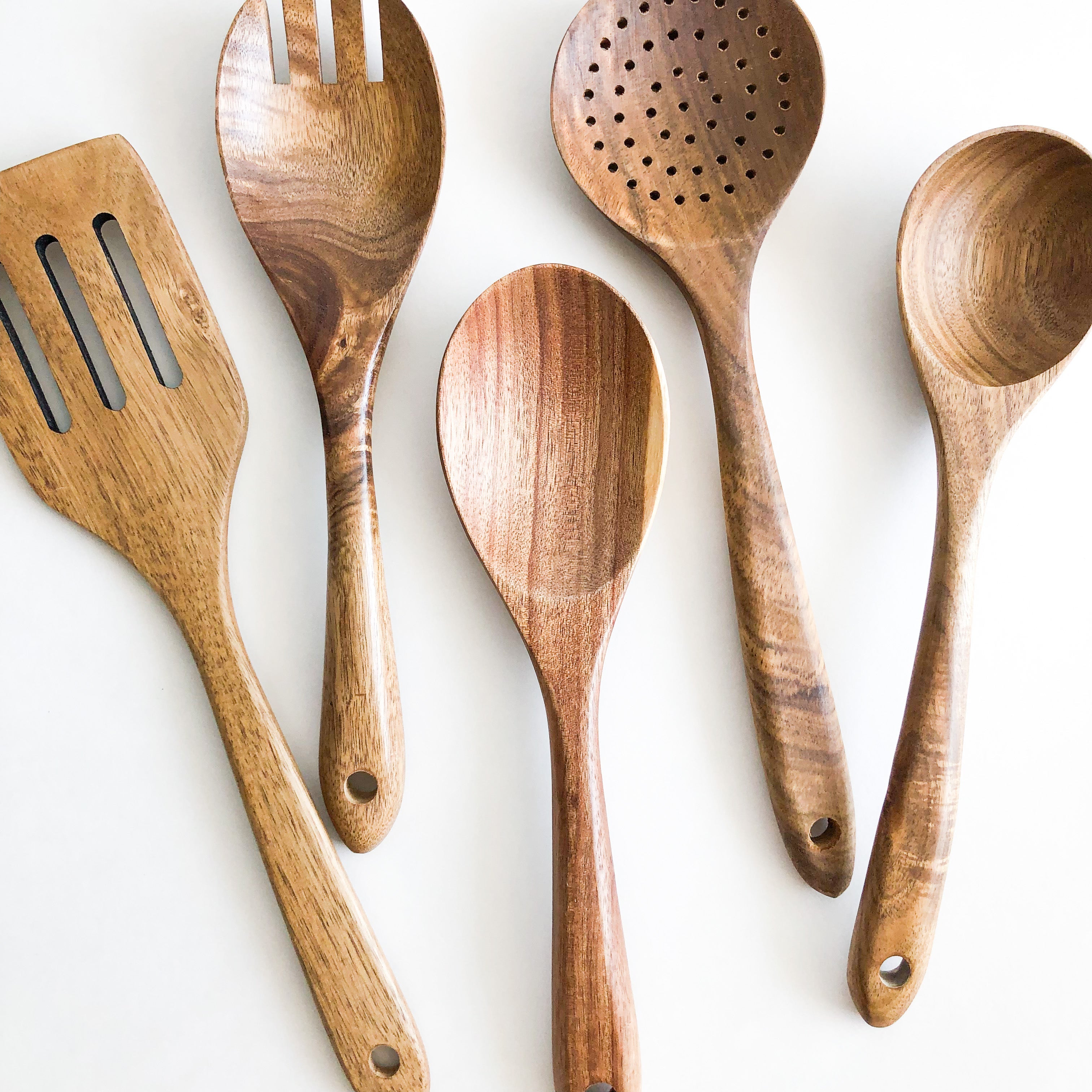 Set de utensilios de cocina de madera de acacia, 5 piezas