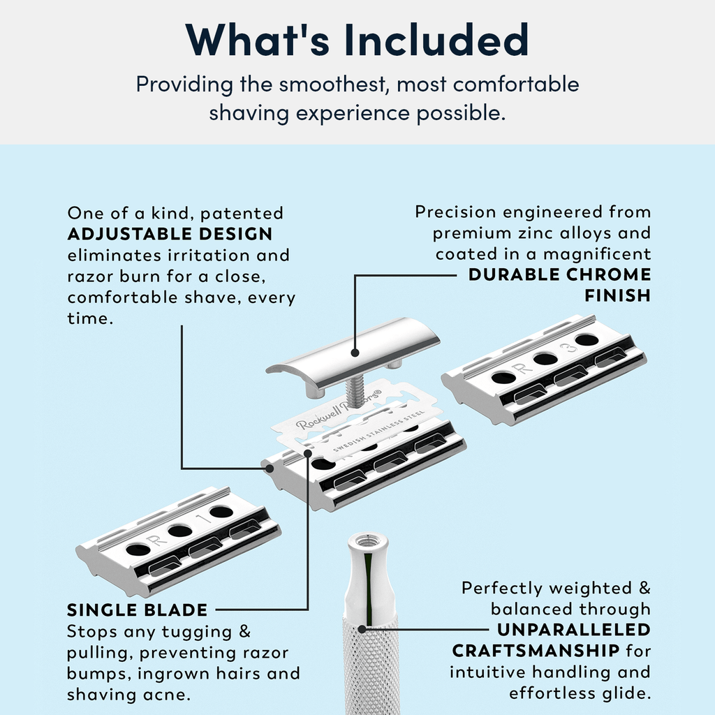 Rockwell 6C Adjustable Safety Razor - White Chrome (Beginner Friendly)
