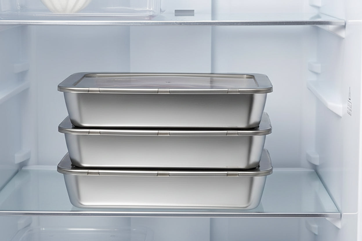 Set de recipientes de acero inoxidable rectangulares, con cierre flip-top