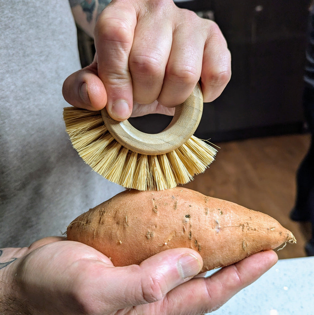 Cepillo de bambú para verduras, cerdas de sisal