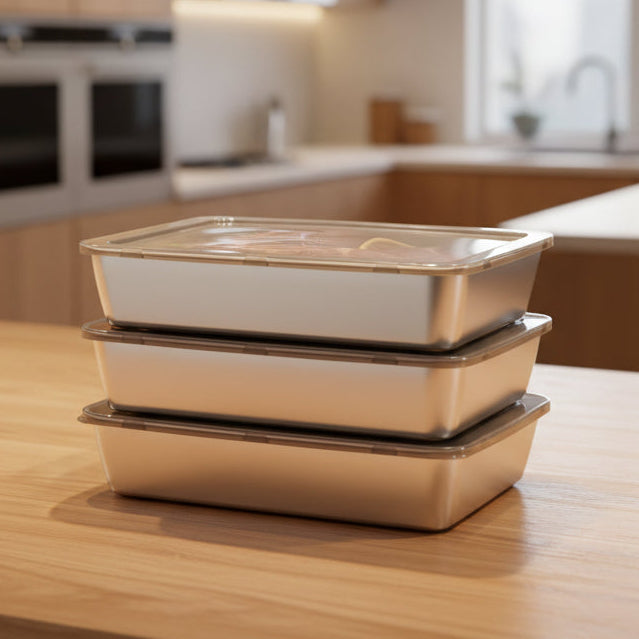 Set de recipientes de acero inoxidable rectangulares, con cierre flip-top
